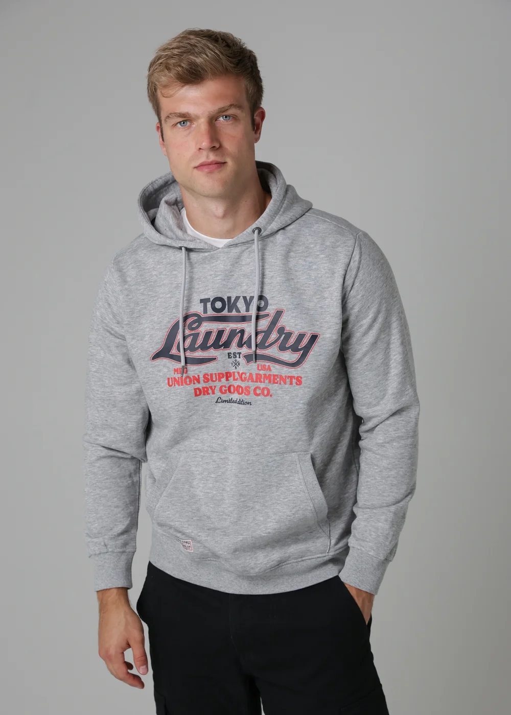 Tokyo Laundry Light Grey Cotton Blend Drawcord Hoody - Large Image 1