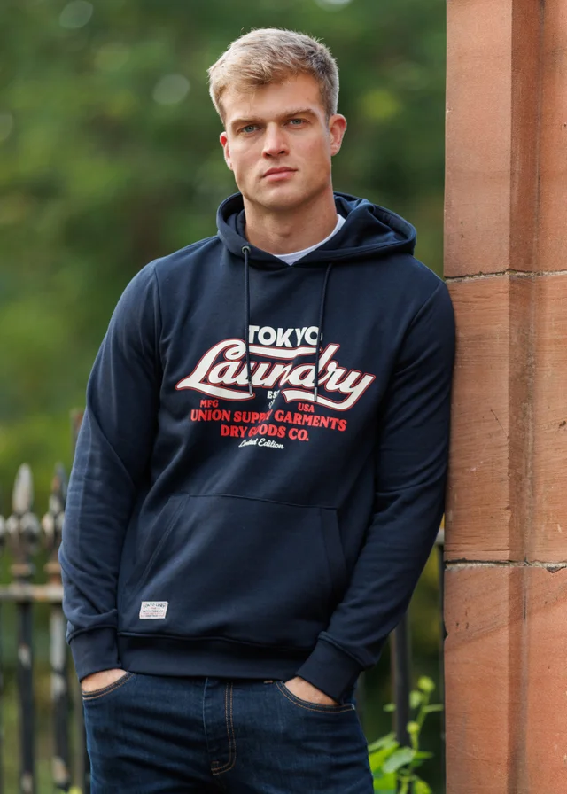 Tokyo Laundry Navy Cotton Blend Drawcord Hoody