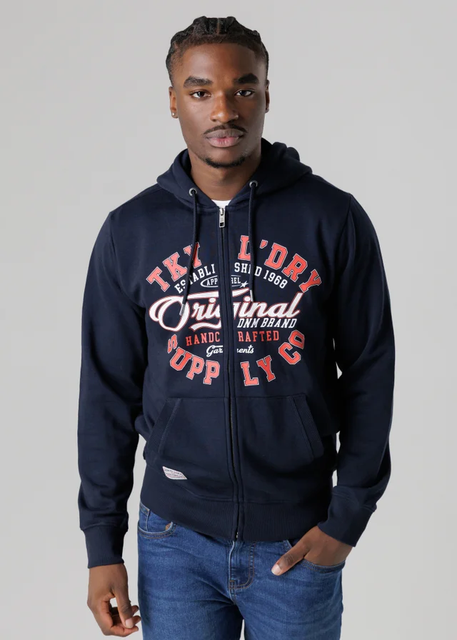 Tokyo Laundry Navy Cotton Blend Zip-Through Hoody