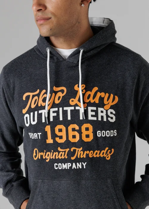 Tokyo Laundry Dark Grey Cotton Blend Drawcord Hoody - Large Image 3