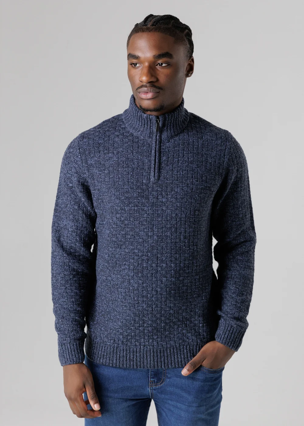 Tokyo Laundry Dark Blue Quarter Zip Basket Stitch Jumper - Medium Image 1