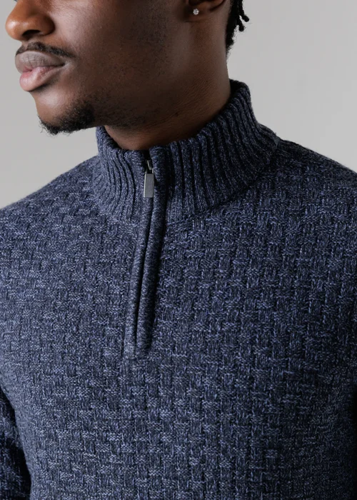 Tokyo Laundry Dark Blue Quarter Zip Basket Stitch Jumper - Medium Image 3