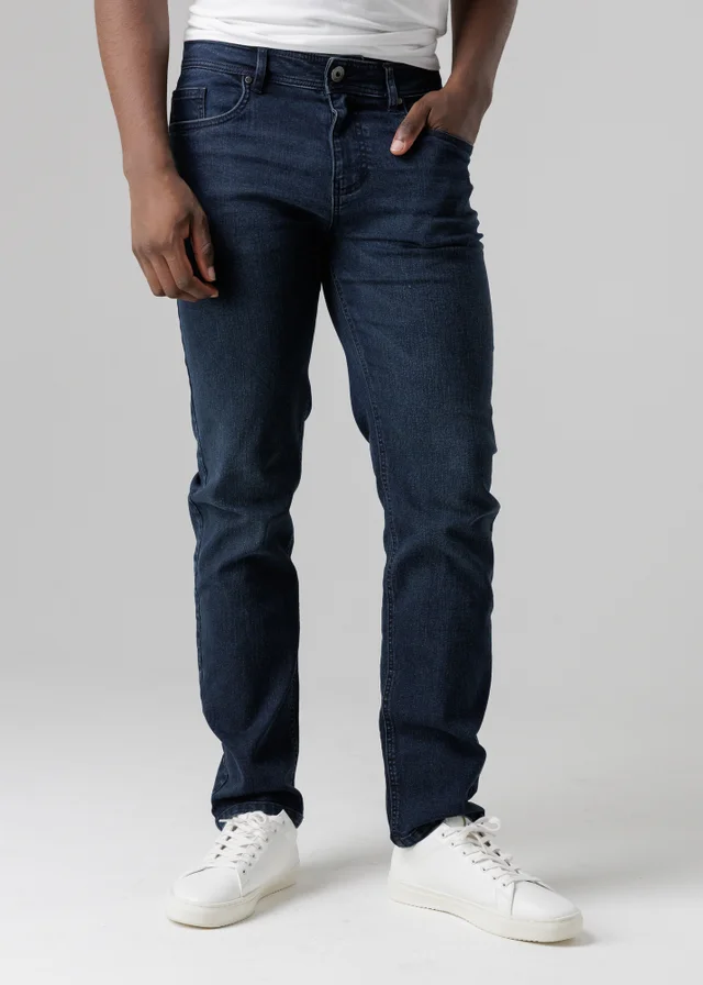 Tokyo Laundry Dark Blue Straight Fit Cotton Blend Jeans