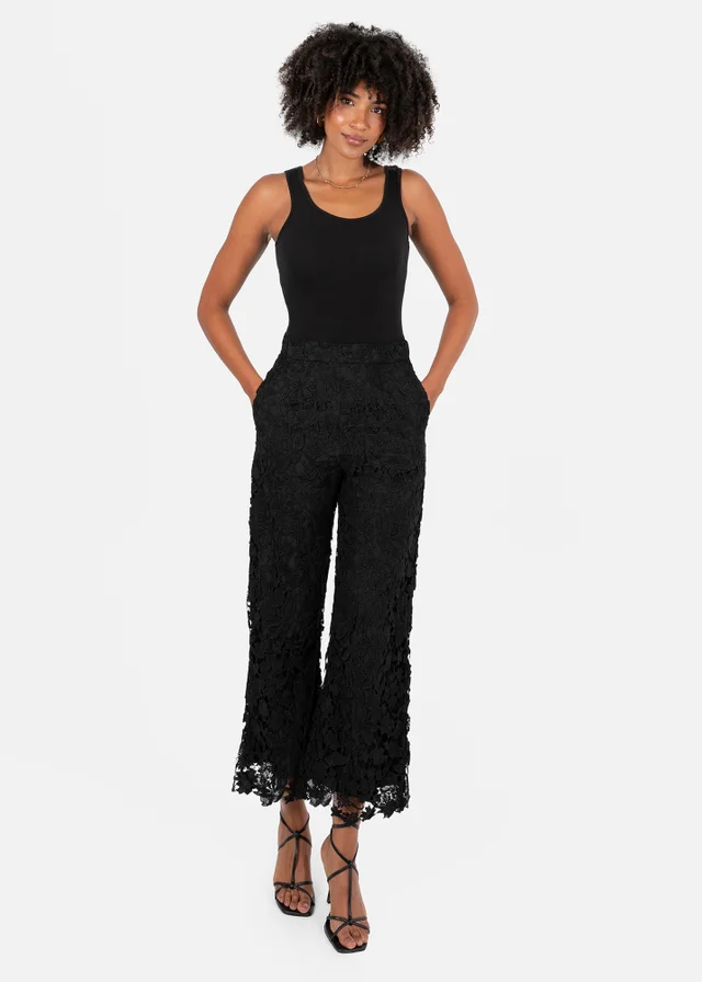 Lovedrobe Black Floral Lace Scalloped Hem Trousers