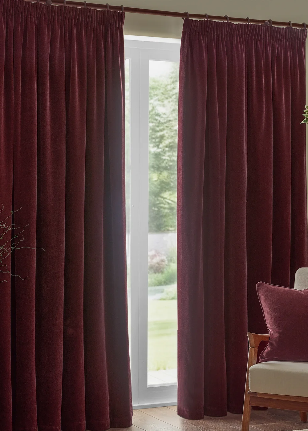 Yard Heavy Chenille Velvet Room Darkening Pencil Pleat Curtain Pair Beetroot - 46W X 54D (117x137cm Image 2