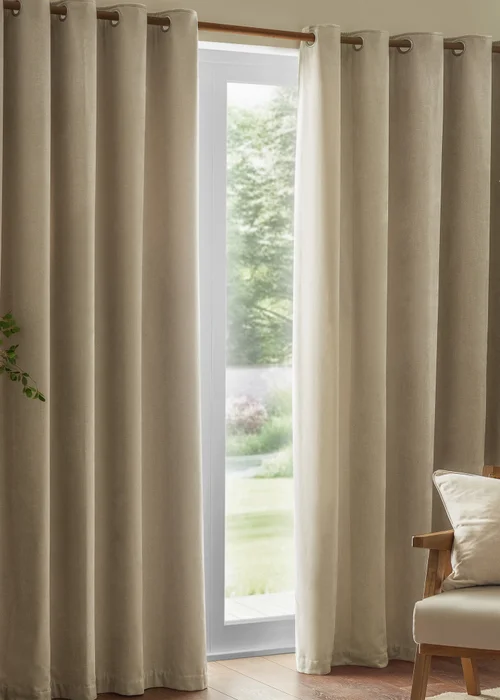 Yard Heavy Chenille Velvet Room Darkening Eyelet Curtain Pair Linen - 46W X 54D (117x137cm Image 2