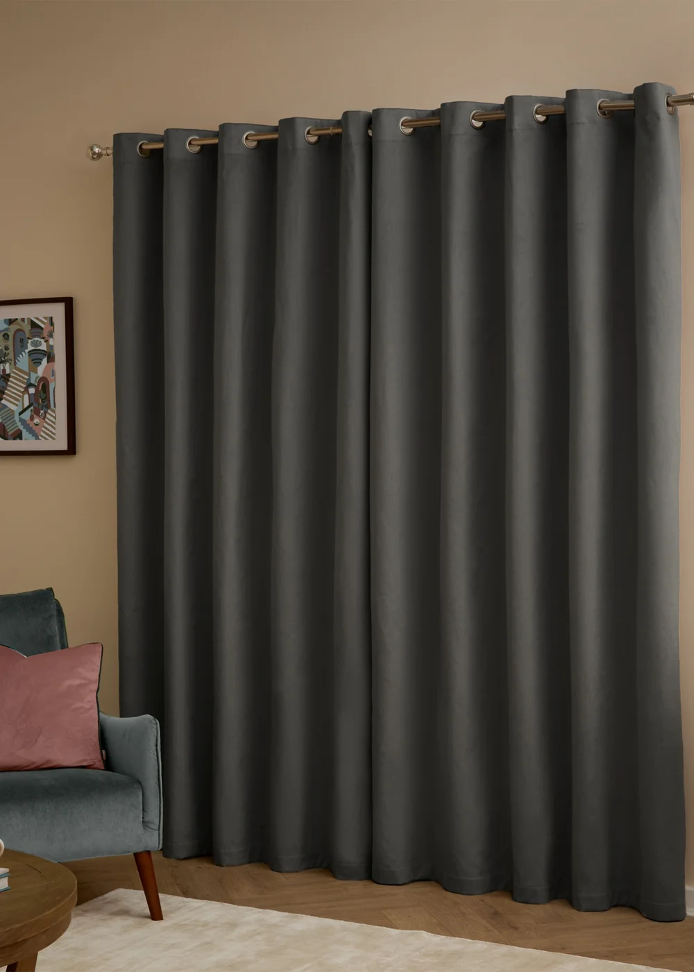 Furn The Ultimate Velvet Blackout Eyelet Curtain Pair Charcoal - 90W X 54D Image 3