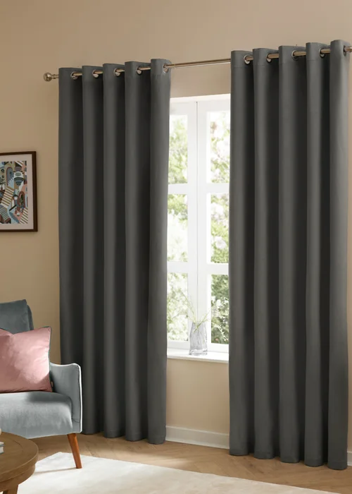Furn The Ultimate Velvet Blackout Eyelet Curtain Pair Charcoal - 46W X 54D (117x137cm Image 2
