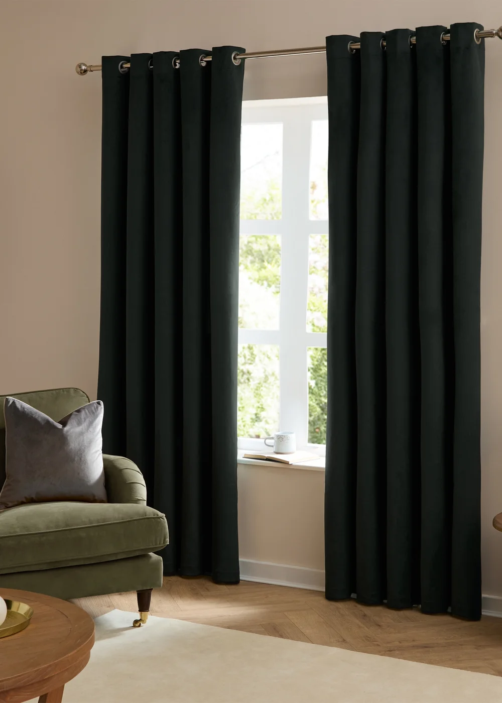Furn The Ultimate Velvet Blackout Eyelet Curtain Pair Black - 46W X 54D (117x137cm Image 2