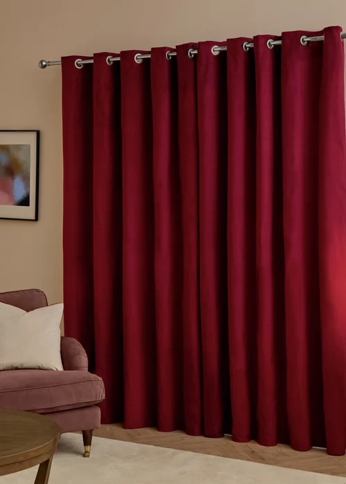 Furn The Ultimate Velvet Blackout Eyelet Curtain Pair Burgundy - 46W X 54D (117x137cm Image 3