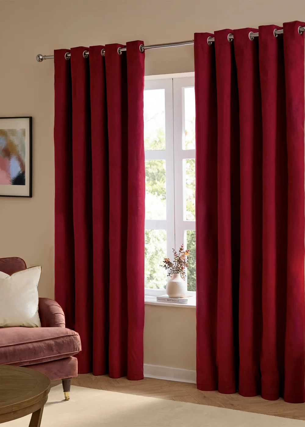 Furn The Ultimate Velvet Blackout Eyelet Curtain Pair Burgundy - 46W X 54D (117x137cm Image 2
