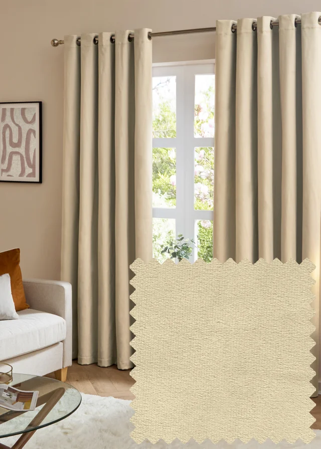 Furn The Ultimate Velvet Blackout Eyelet Curtain Pair Natural
