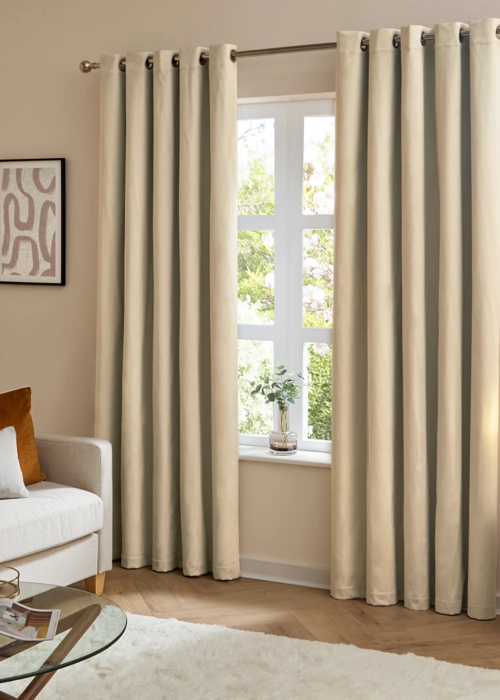 Furn The Ultimate Velvet Blackout Eyelet Curtain Pair Natural - 46W X 54D (117x137cm Image 2