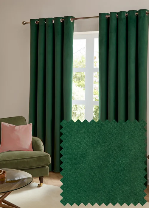 Furn The Ultimate Velvet Blackout Eyelet Curtain Pair Emerald - 46W X 54D (117x137cm Image 1