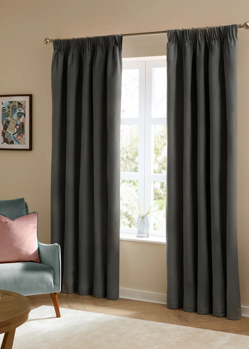Furn The Ultimate Velvet Blackout Pencil Pleat Curtain Pair Charcoal - 46W X 54D (117x137cm Image 2