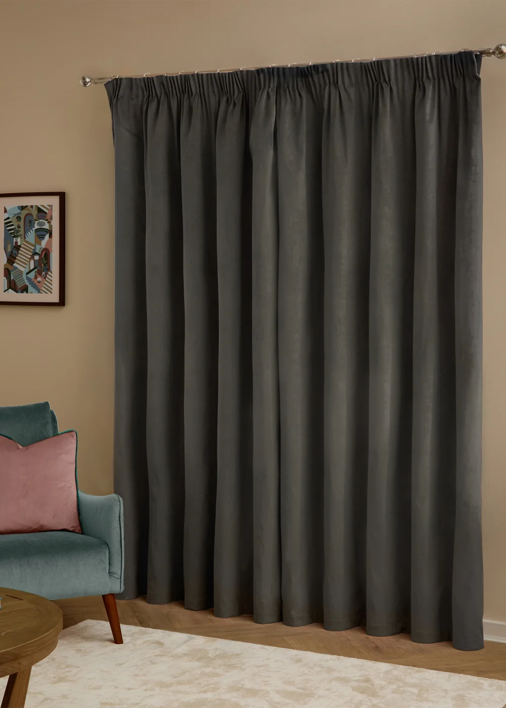 Furn The Ultimate Velvet Blackout Pencil Pleat Curtain Pair Charcoal - 46W X 54D (117x137cm Image 3