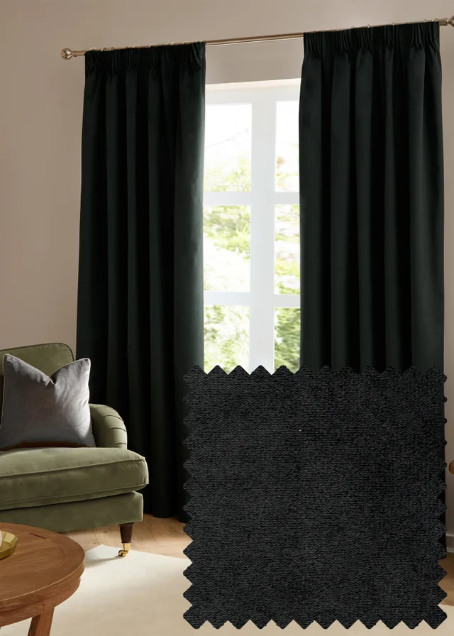 Furn The Ultimate Velvet Blackout Pencil Pleat Curtain Pair Black