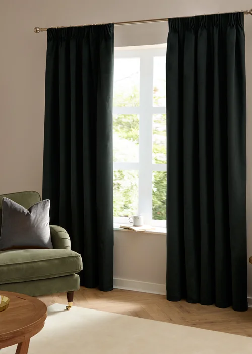 Furn The Ultimate Velvet Blackout Pencil Pleat Curtain Pair Black - 46W X 54D (117x137cm Image 2