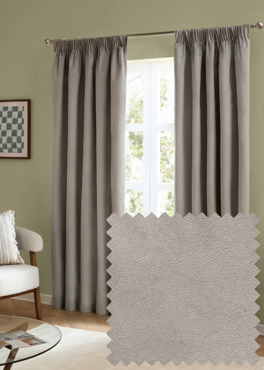 Furn The Ultimate Velvet Blackout Pencil Pleat Curtain Pair Silver - 46W X 54D (117x137cm Image 1