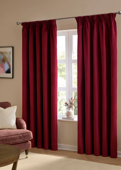Furn The Ultimate Velvet Blackout Pencil Pleat Curtain Pair Burgundy - 46W X 54D (117x137cm Image 2