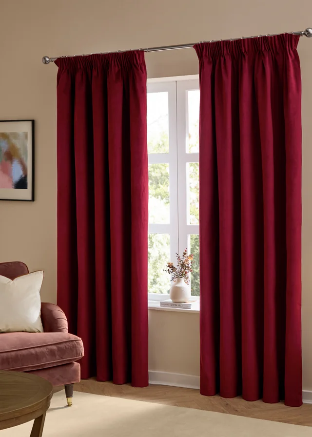 Furn The Ultimate Velvet Blackout Pencil Pleat Curtain Pair Burgundy