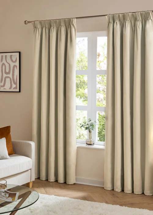 Furn The Ultimate Velvet Blackout Pencil Pleat Curtain Pair Natural - 46W X 54D (117x137cm Image 2