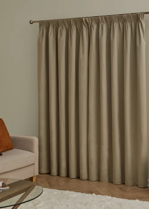 Furn The Ultimate Velvet Blackout Pencil Pleat Curtain Pair Mocha - 46W X 54D (117x137cm Image 3