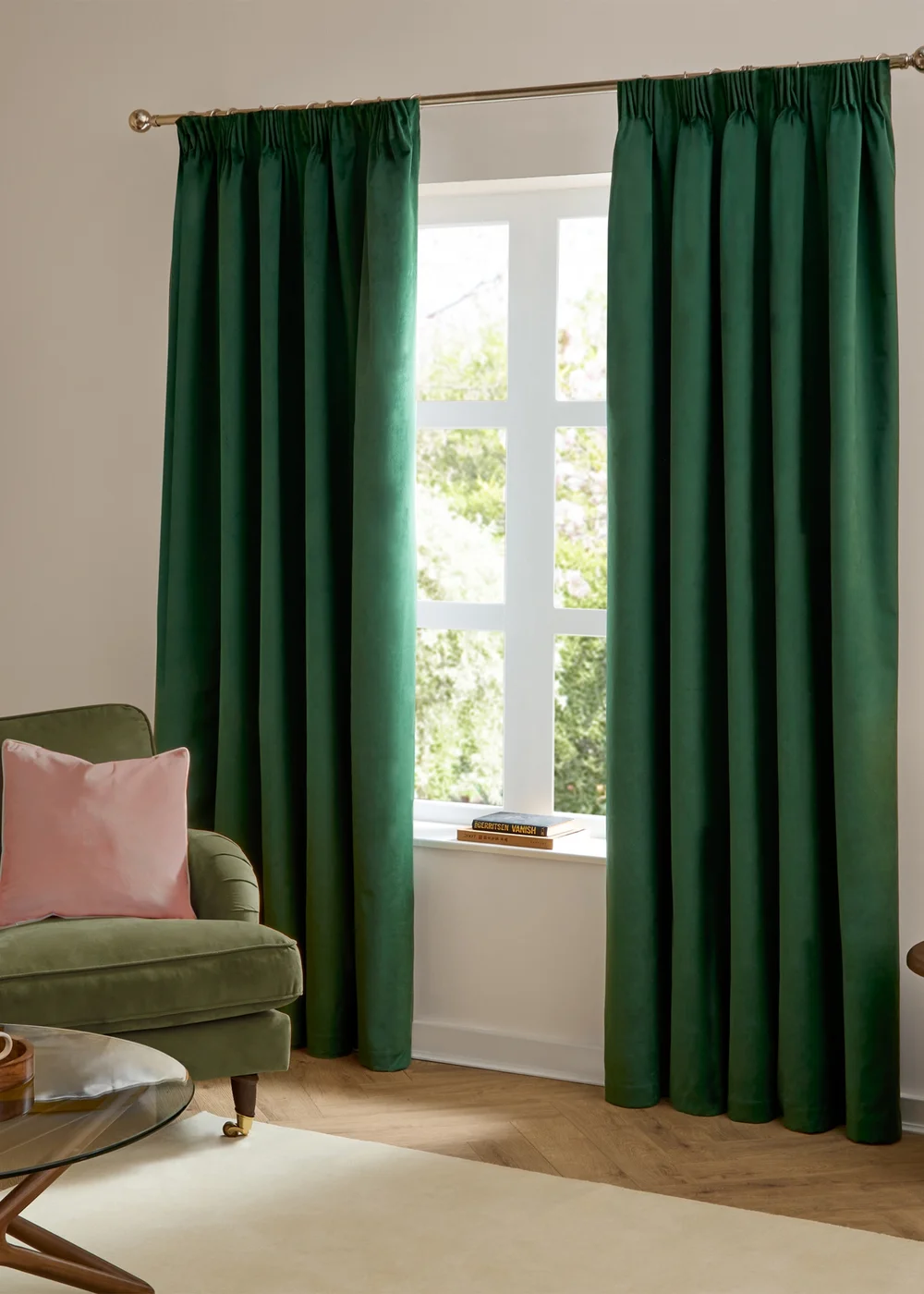 Furn The Ultimate Velvet Blackout Pencil Pleat Curtain Pair Emerald - 46W X 54D (117x137cm Image 2