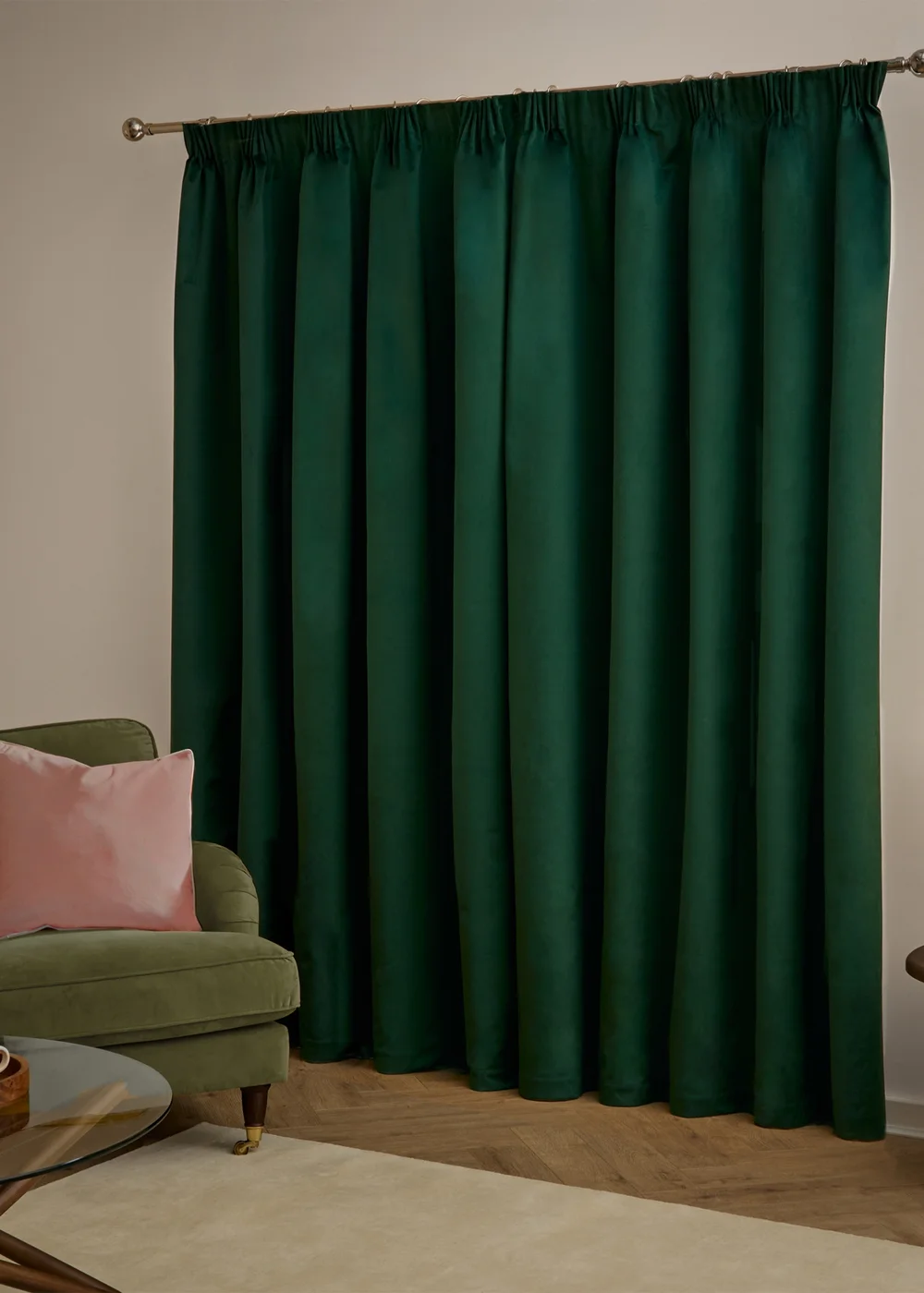 Furn The Ultimate Velvet Blackout Pencil Pleat Curtain Pair Emerald - 46W X 54D (117x137cm Image 3