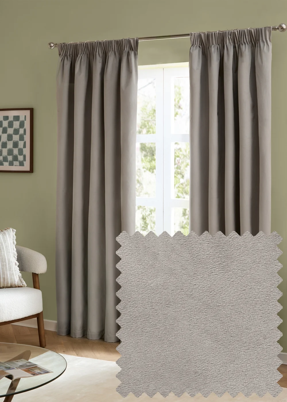 Furn The Ultimate Velvet Room Darkening Pencil Pleat Curtain Pair Silver - 46W X 54D (117x137cm Image 1