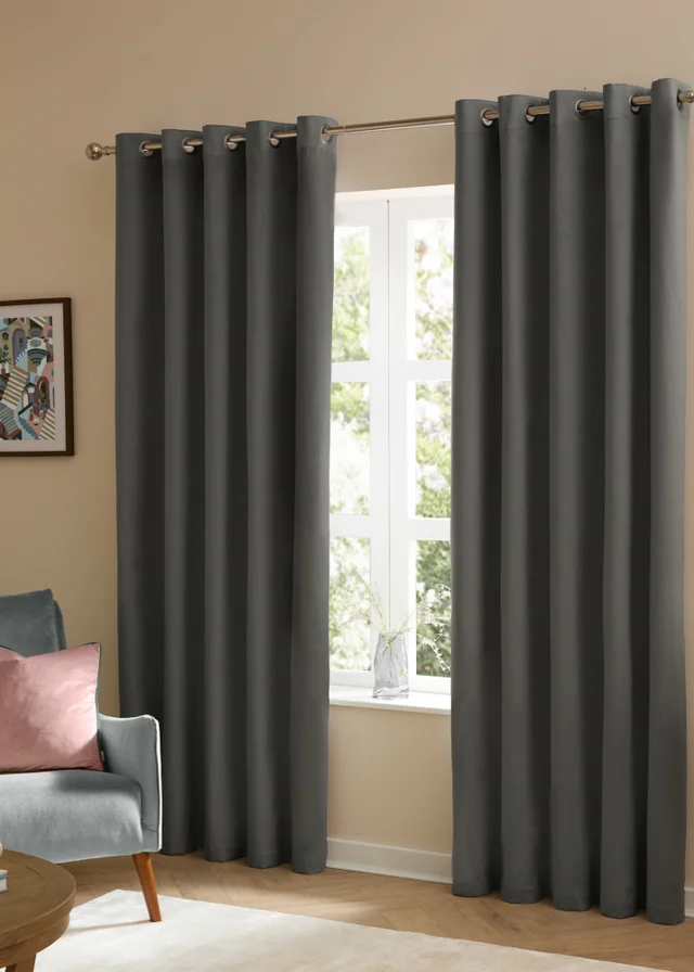 Furn The Ultimate Velvet Room Darkening Eyelet Curtain Pair Charcoal