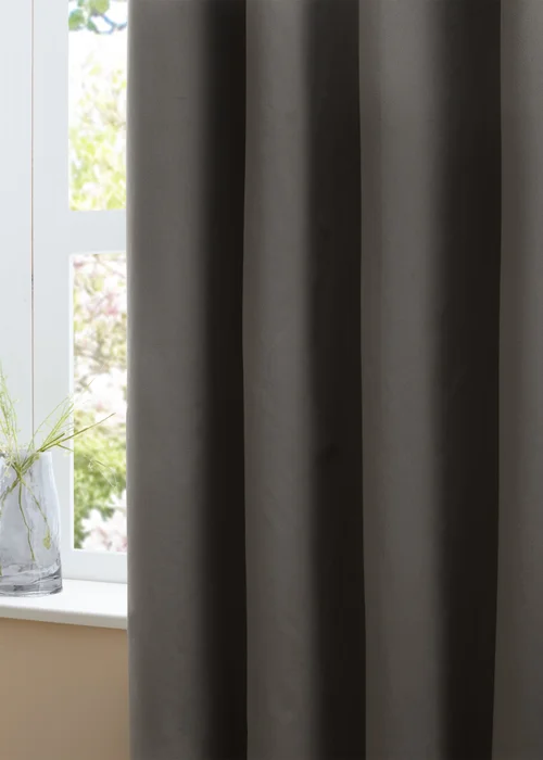 Furn The Ultimate Velvet Room Darkening Eyelet Curtain Pair Charcoal - 46W X 54D (117x137cm Image 3