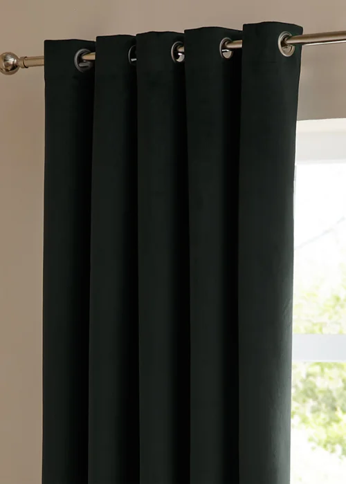 Furn The Ultimate Velvet Room Darkening Eyelet Curtain Pair Black - 46W X 54D (117x137cm Image 4