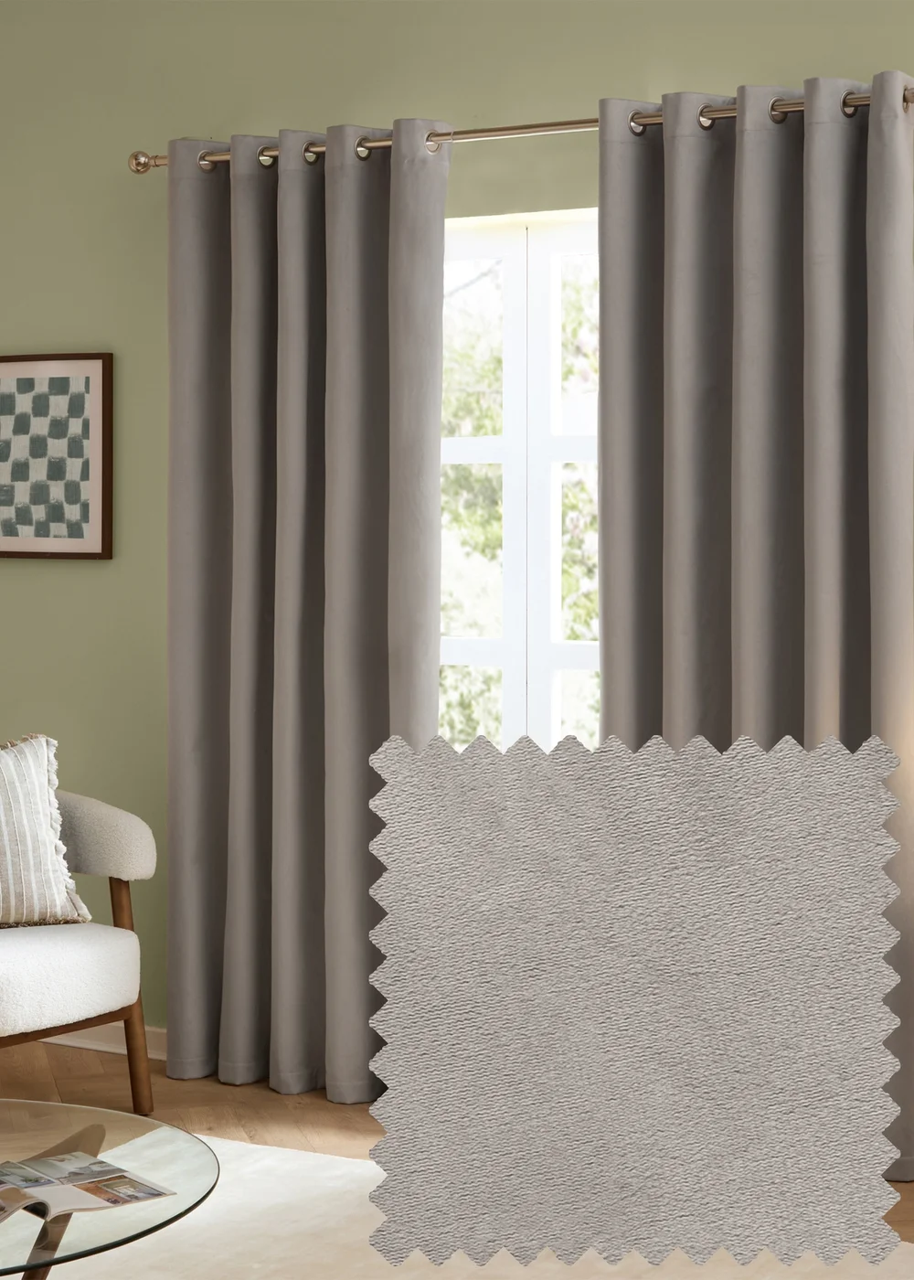 Furn The Ultimate Velvet Room Darkening Eyelet Curtain Pair Silver - 46W X 54D (117x137cm Image 1