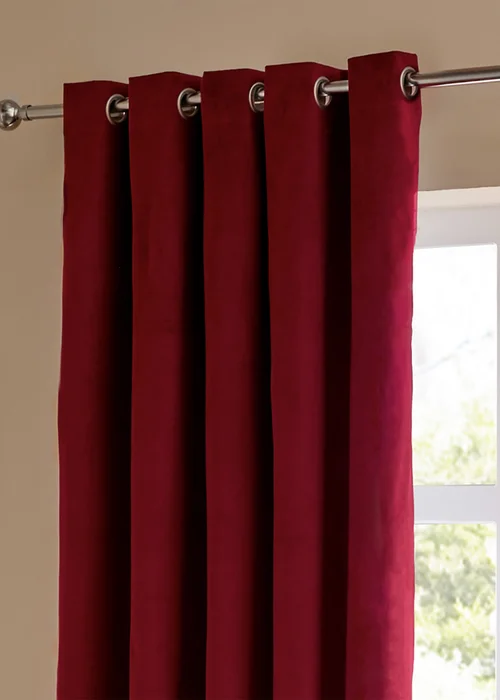 Furn The Ultimate Velvet Room Darkening Eyelet Curtain Pair Burgundy - 46W X 54D (117x137cm Image 4