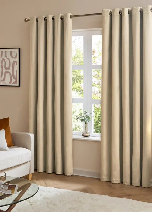 Furn The Ultimate Velvet Room Darkening Eyelet Curtain Pair Natural - 46W X 54D (117x137cm Image 2