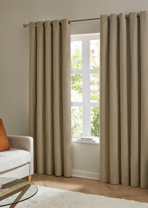 Furn The Ultimate Velvet Room Darkening Eyelet Curtain Pair Mocha - 46W X 54D (117x137cm Image 2