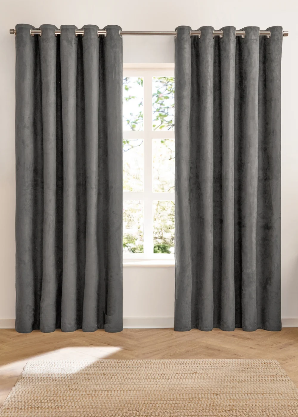 Furn Verso Reversible Suede-look Blackout Eyelet Curtain Pair Charcoal - 46W X 54D (117x137cm Image 6