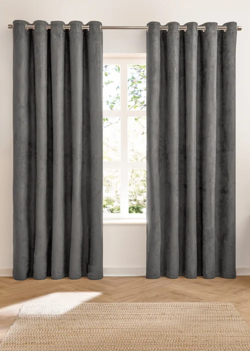Furn Verso Reversible Suede-look Blackout Eyelet Curtain Pair Charcoal - 46W X 54D (117x137cm Image 6