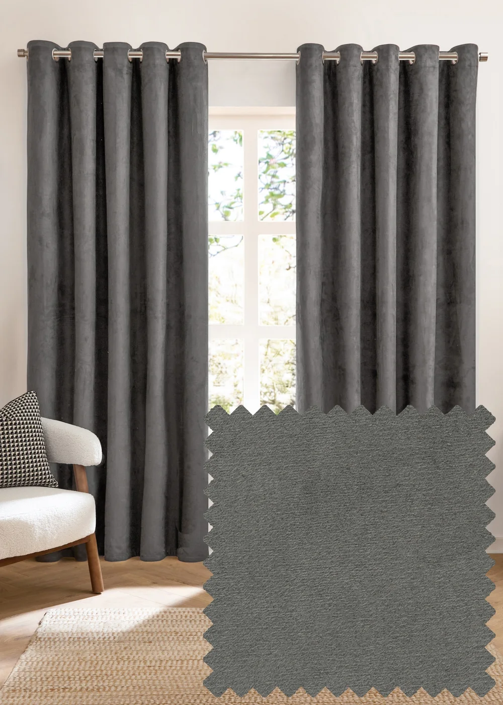 Furn Verso Reversible Suede-look Blackout Eyelet Curtain Pair Charcoal - 46W X 54D (117x137cm Image 1