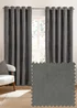 Furn Verso Reversible Suede-look Blackout Eyelet Curtain Pair Charcoal - 46W X 54D (117x137cm Image 1