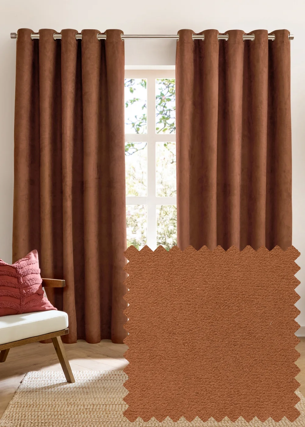 Furn Verso Reversible Suede-look Blackout Eyelet Curtain Pair Cinnamon - 46W X 54D (117x137cm Image 1