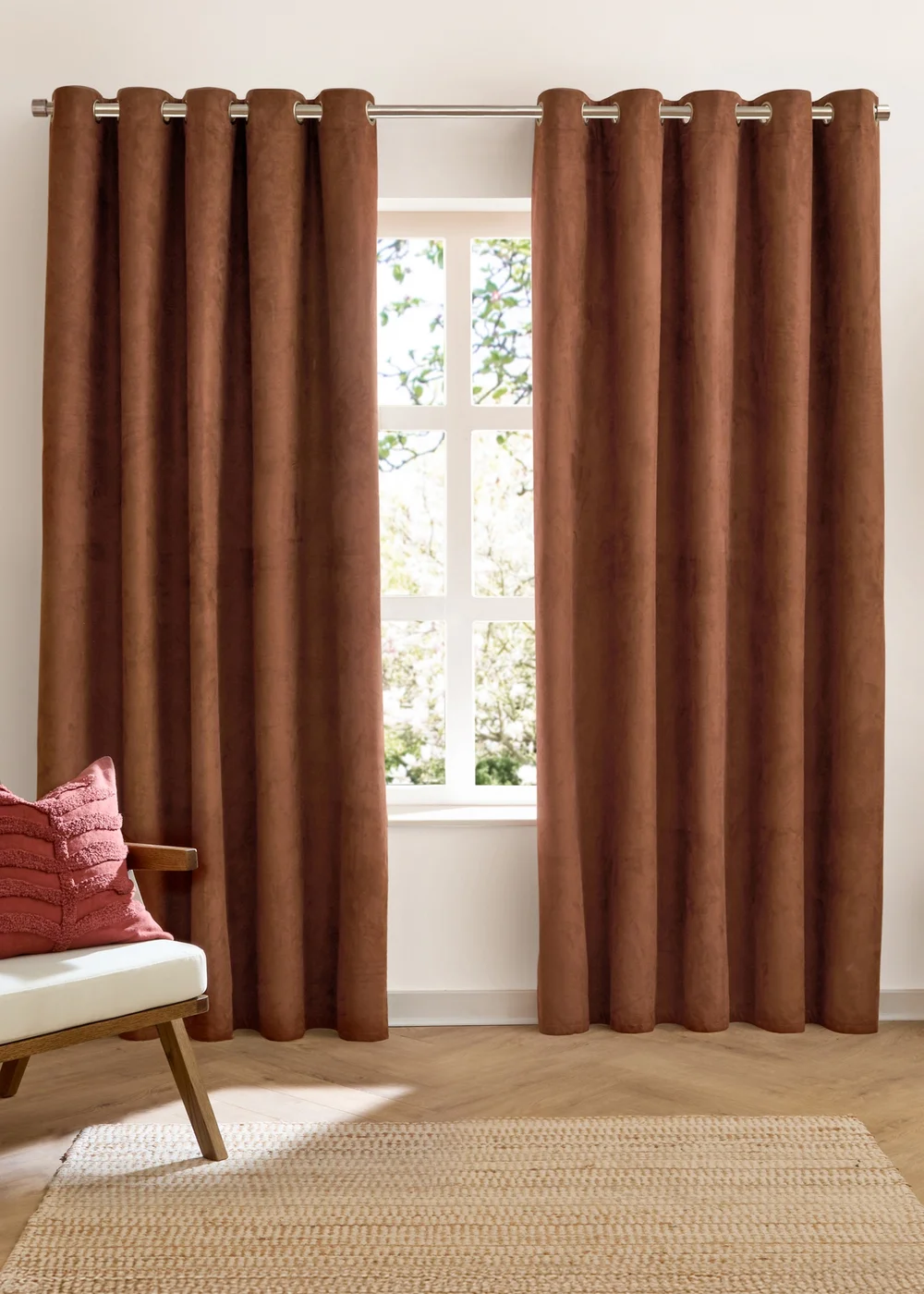 Furn Verso Reversible Suede-look Blackout Eyelet Curtain Pair Cinnamon - 46W X 54D (117x137cm Image 2