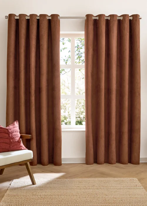 Furn Verso Reversible Suede-look Blackout Eyelet Curtain Pair Cinnamon - 46W X 54D (117x137cm Image 2