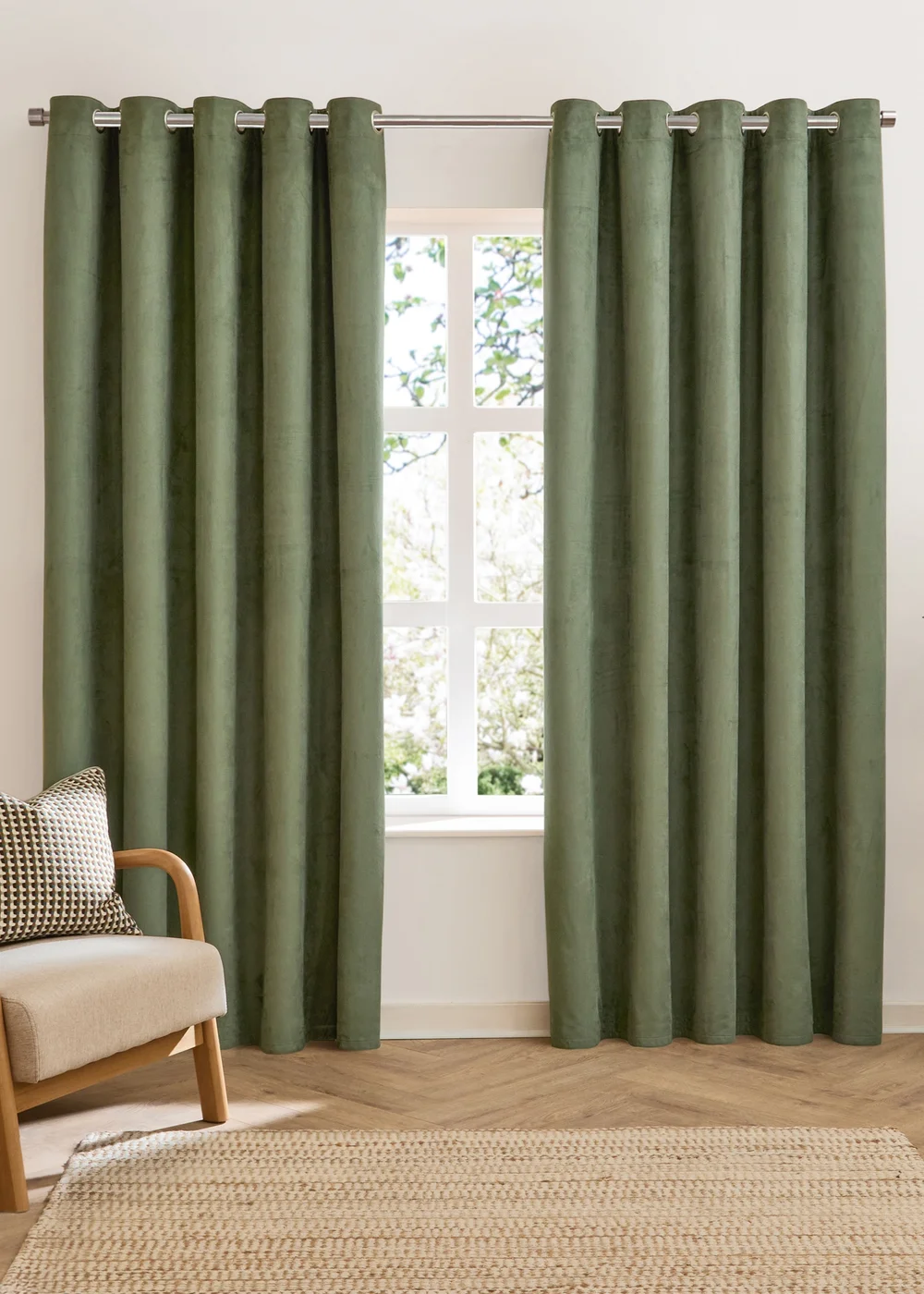 Furn Verso Reversible Suede-look Blackout Eyelet Curtain Pair Green - 46W X 54D (117x137cm Image 2