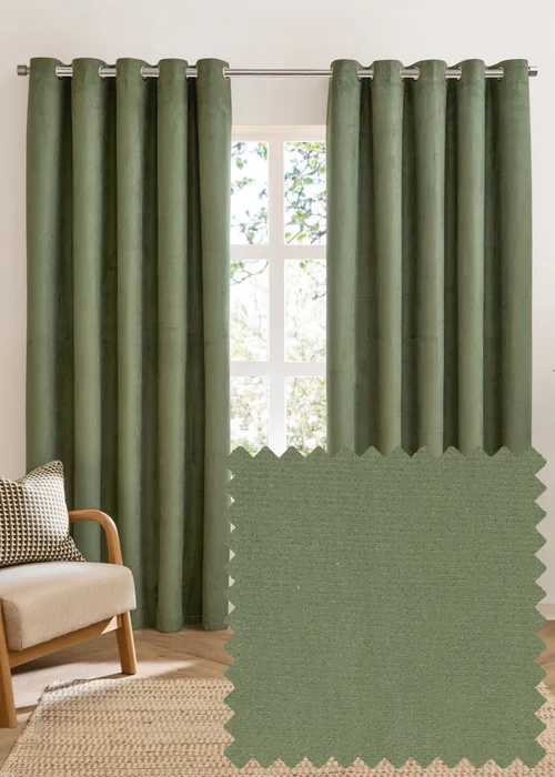 Furn Verso Reversible Suede-look Blackout Eyelet Curtain Pair Green - 46W X 54D (117x137cm Image 1