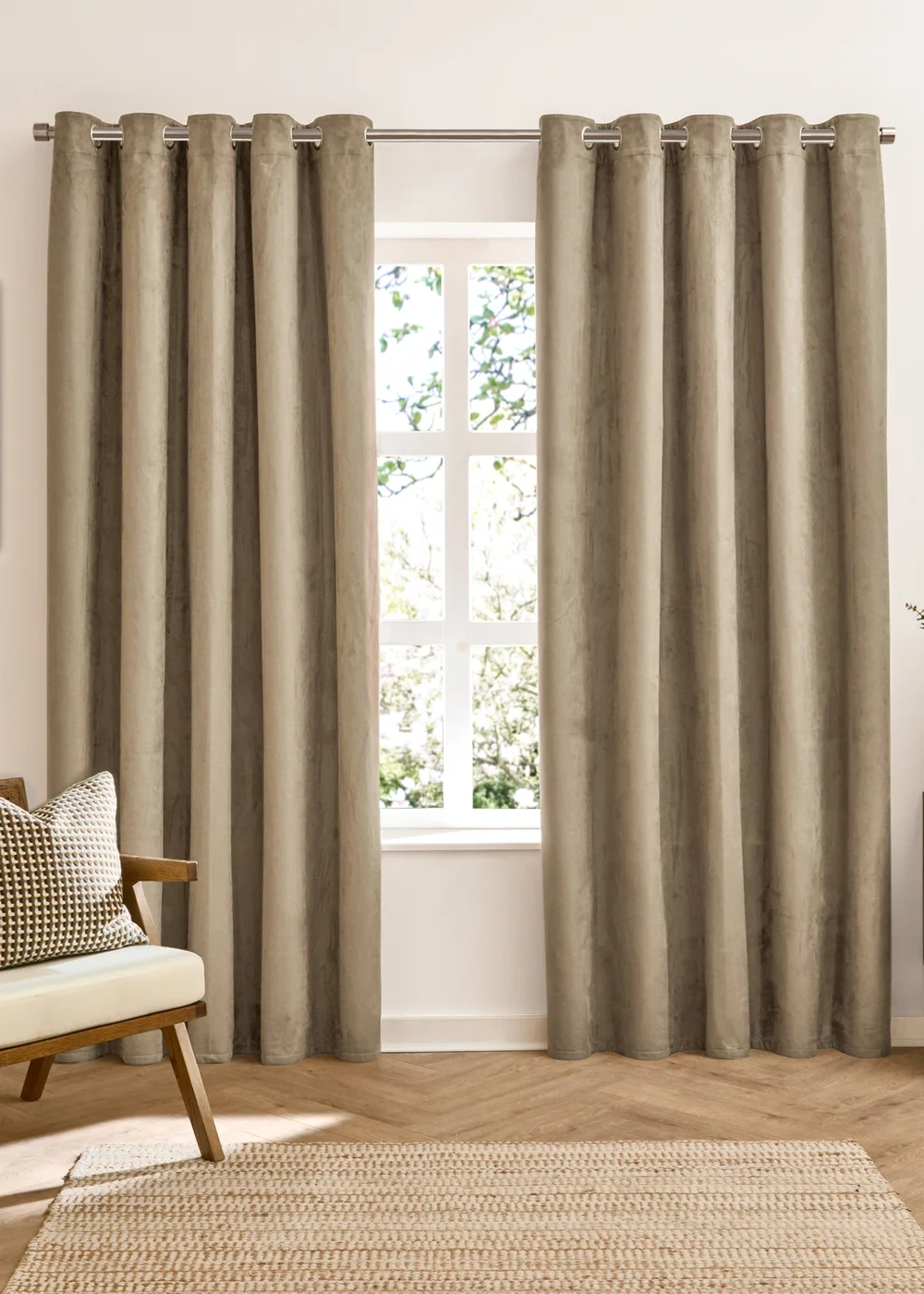 Furn Verso Reversible Suede-look Blackout Eyelet Curtain Pair Mocha - 46W X 54D (117x137cm Image 2