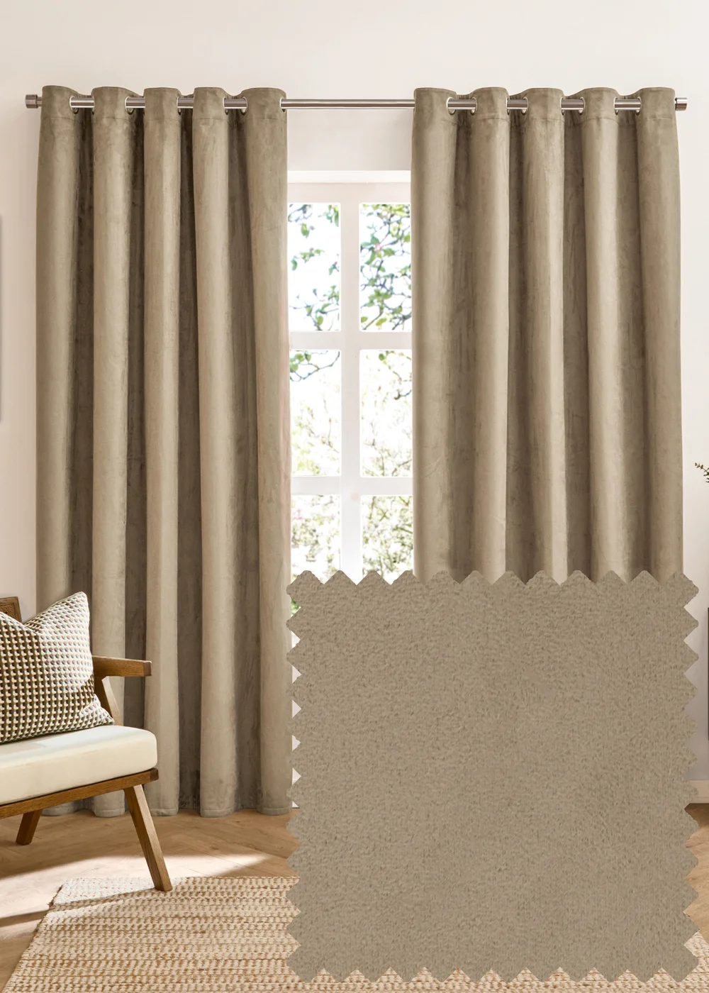 Furn Verso Reversible Suede-look Blackout Eyelet Curtain Pair Mocha - 46W X 54D (117x137cm Image 1