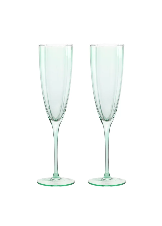 Hestia Set of 2 Scallop Champagne Glasses Green