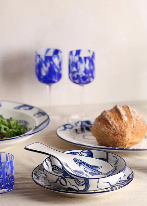 Hestia Blue Oval Plate Octopus Design - One Size Image 3